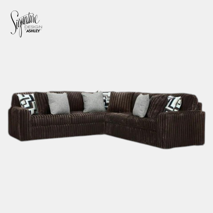 S6 Midnight-madness 3-Piece Sectional Sofa In Fabric Upholstery - Chocolate - Front View