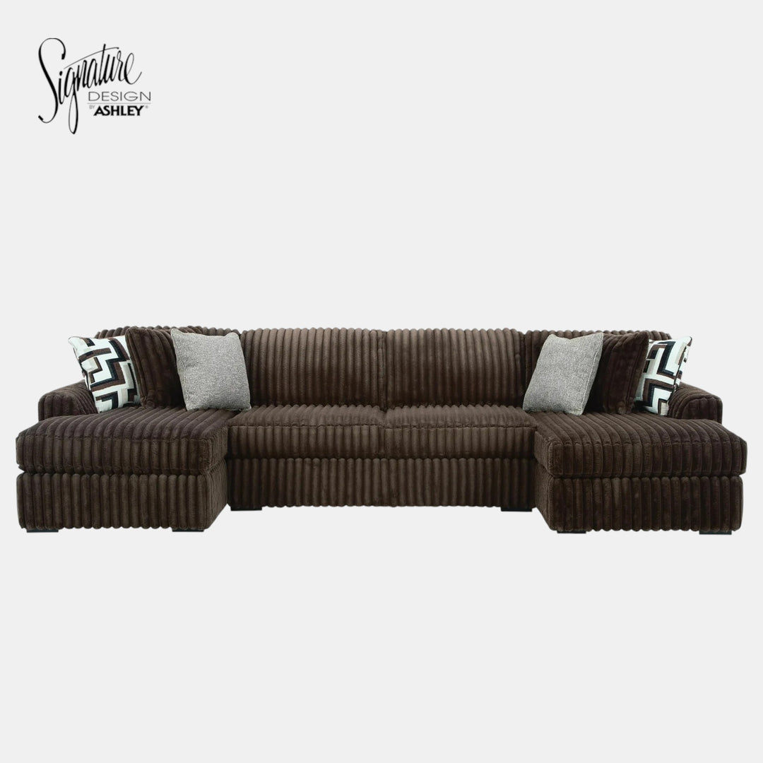 S5 Midnight-madness 3-Piece Fabric Sectional Sofa With Dual Chaise - Chocolate - Front View