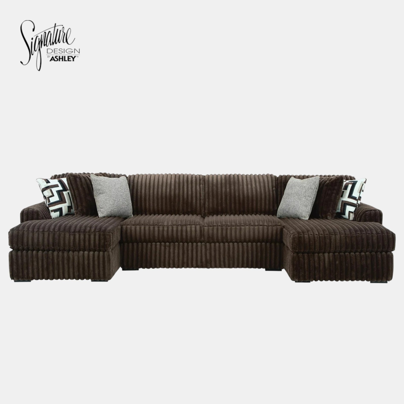 S5 Midnight-madness 3-Piece Fabric Sectional Sofa With Dual Chaise - Chocolate - Front View