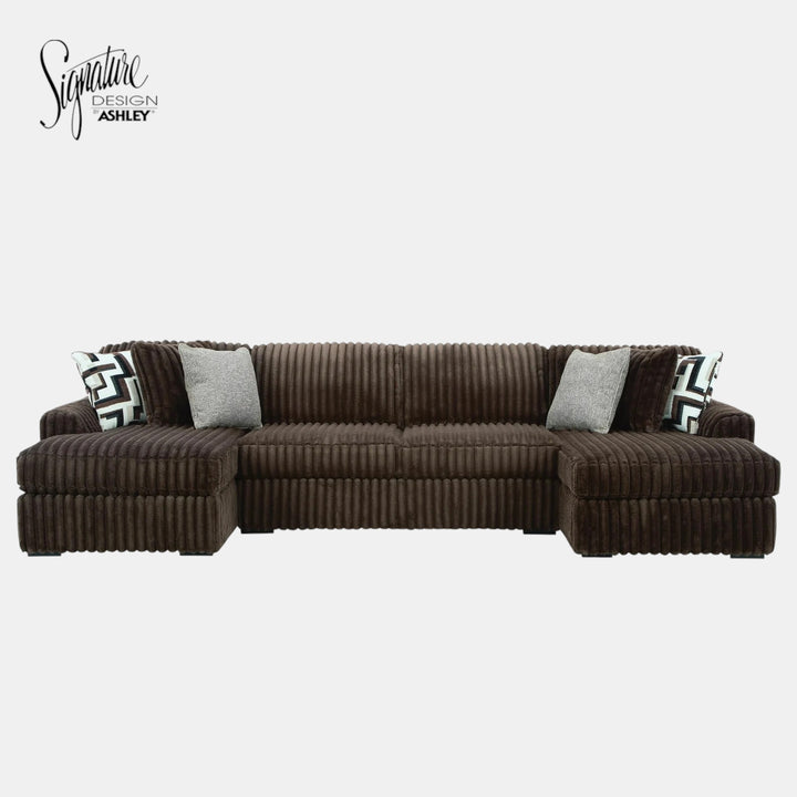 S5 Midnight-madness 3-Piece Fabric Sectional Sofa With Dual Chaise - Chocolate - Front View