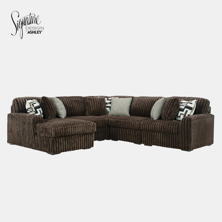 Midnight-madness 5-Piece Fabric Sectional Sofa With Chaise - Chocolate | Signature Design By Ashley