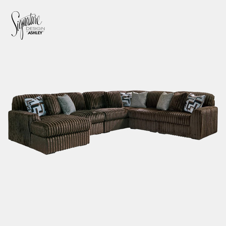 Midnight-madness 6-Piece Fabric Sectional Sofa With Chaise - Chocolate | Signature Design By Ashley