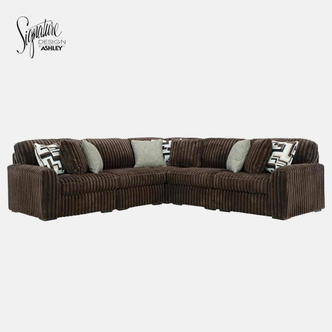 98104S26 Midnight-madness 5-Piece Sectional Sofa In Fabric Upholstery - Chocolate | Signature Design By Ashley