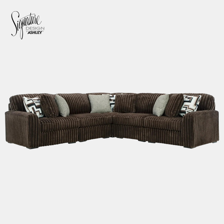 98104S26 Midnight-madness 5-Piece Sectional Sofa In Fabric Upholstery - Chocolate | Signature Design By Ashley