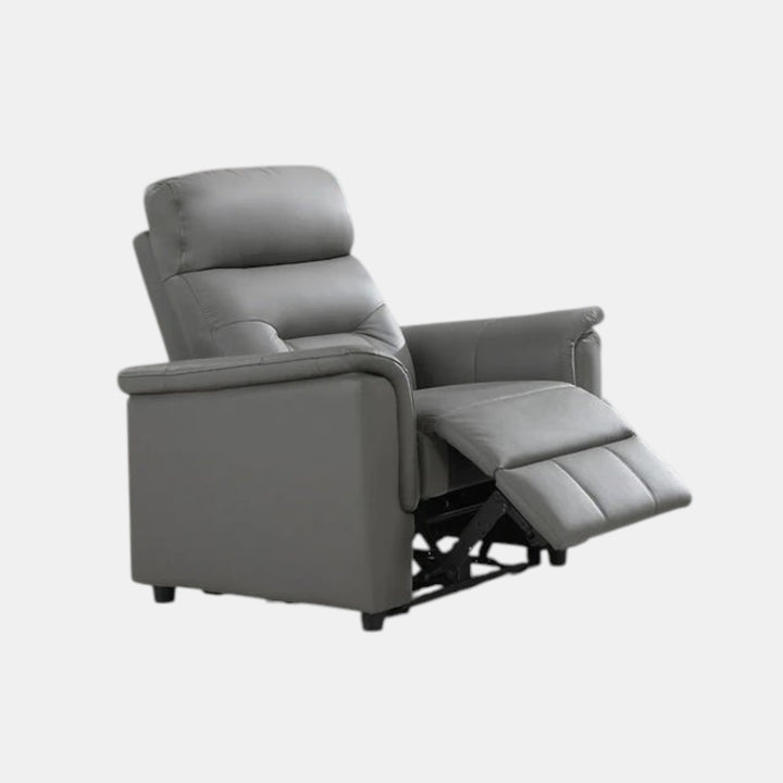 Lords Light Grey Power Recliner Chair With Leather Upholstery - Light-Grey - Front View
