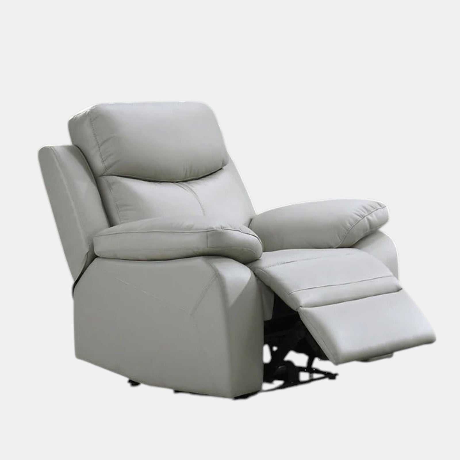 Barrie Light Grey Power Recliner Chair In Leather Upholstery - Light-Grey - Front View