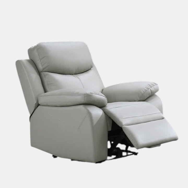 Barrie Light Grey Power Recliner Chair In Leather Upholstery - Light-Grey - Front View