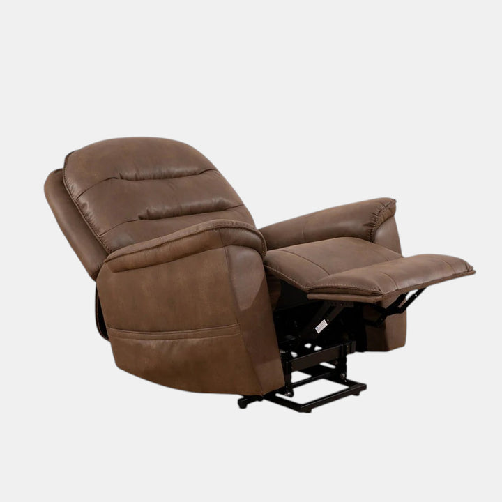 Seville Brown Power Recliner Chair In PU Leather Upholstery - Close-Up Detail