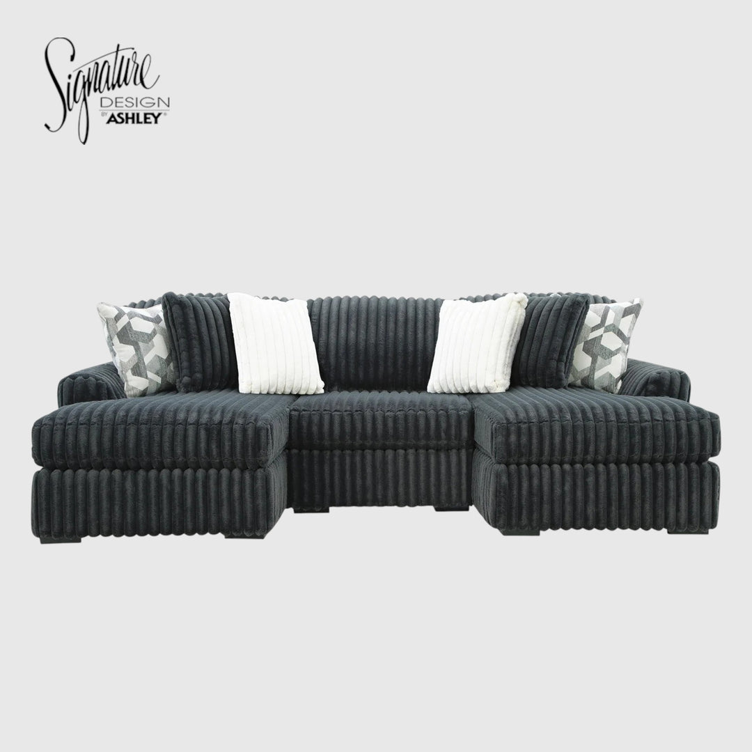 98105S8 Midnight-madness 3-Piece Double Chaise Sectional In Fabric Upholstery - Gunmetal | Signature Design By Ashley
