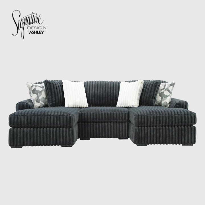 98105S8 Midnight-madness 3-Piece Double Chaise Sectional In Fabric Upholstery - Gunmetal | Signature Design By Ashley