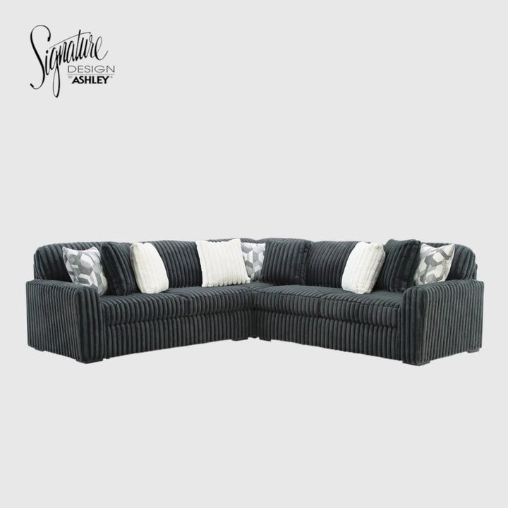 98105S5 Midnight-madness 3-Piece Sectional Sofa In Fabric Upholstery - Gunmetal | Signature Design By Ashley