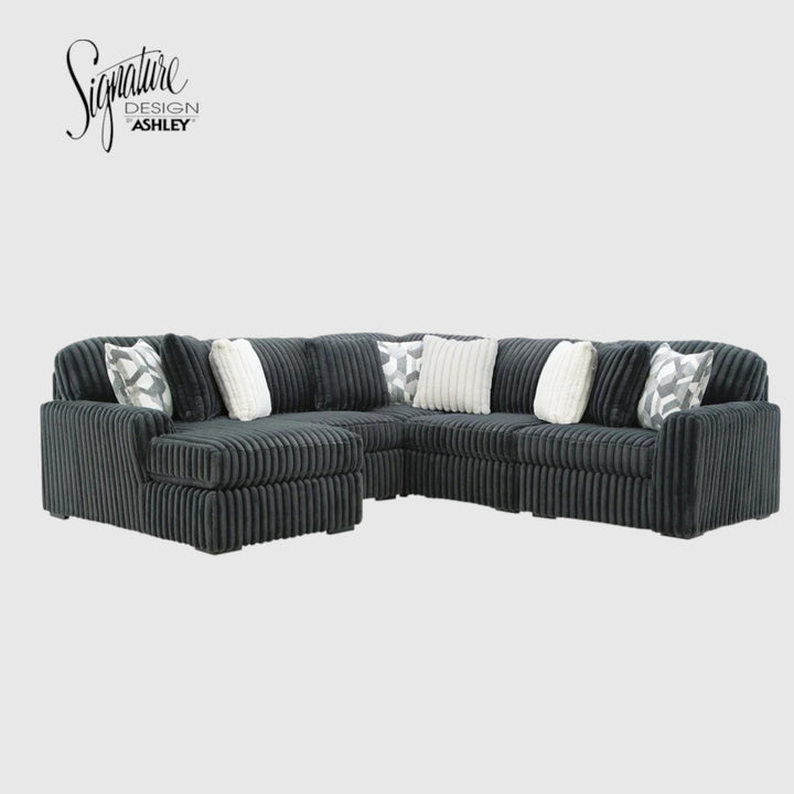 Midnight-madness 5-Piece Fabric Sectional Sofa With Chaise - Gunmetal | Signature Design By Ashley