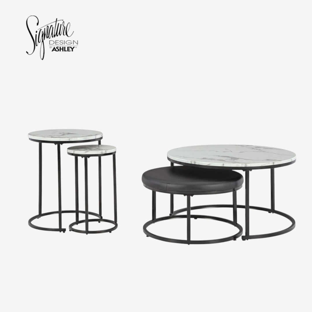 T161-14 Jusmour Occasional Table Set (Set of 4) - Black/ White | Signature Design By Ashley