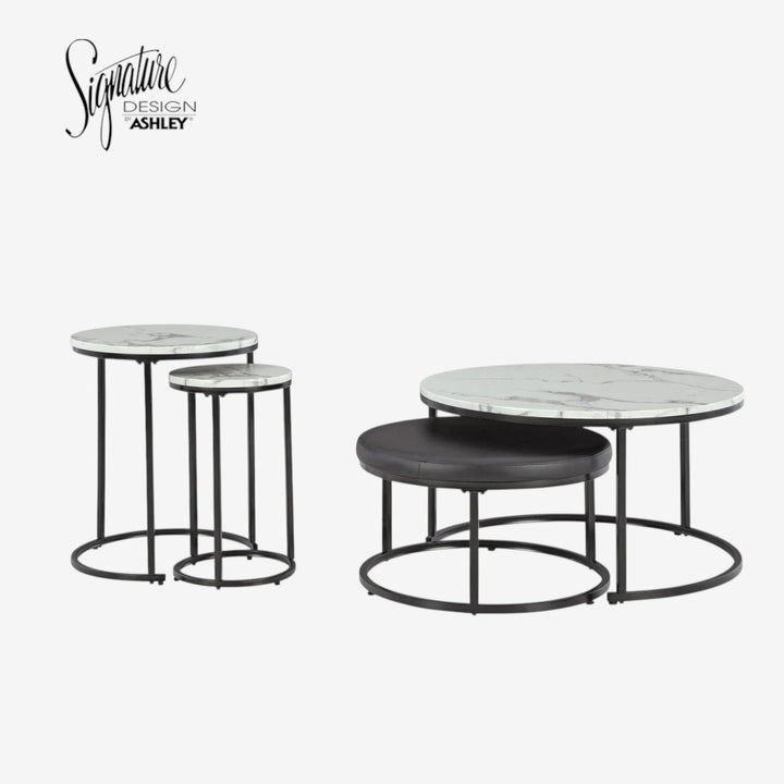 T161-14 Jusmour Occasional Table Set (Set of 4) - Black/ White | Signature Design By Ashley