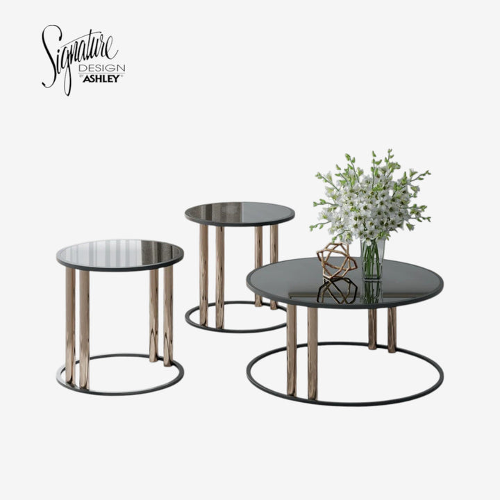 T219-13 Hannerly Occasional Table Set (Set of 3) - Black/ Gold | Signature Design By Ashley