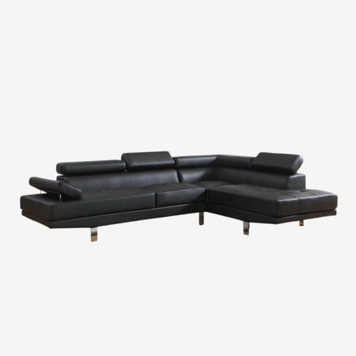 Grayson PU Upholstered Sectional Sofa With Adjustable Headrest - Black | Available In LHF/ RHF Configuration