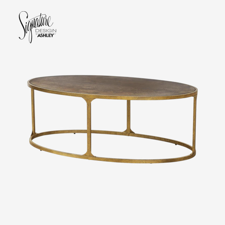 T399-0 Korajane Coffee Table With Tempered Glass Top - Antique Gold | Signature Design By Ashley