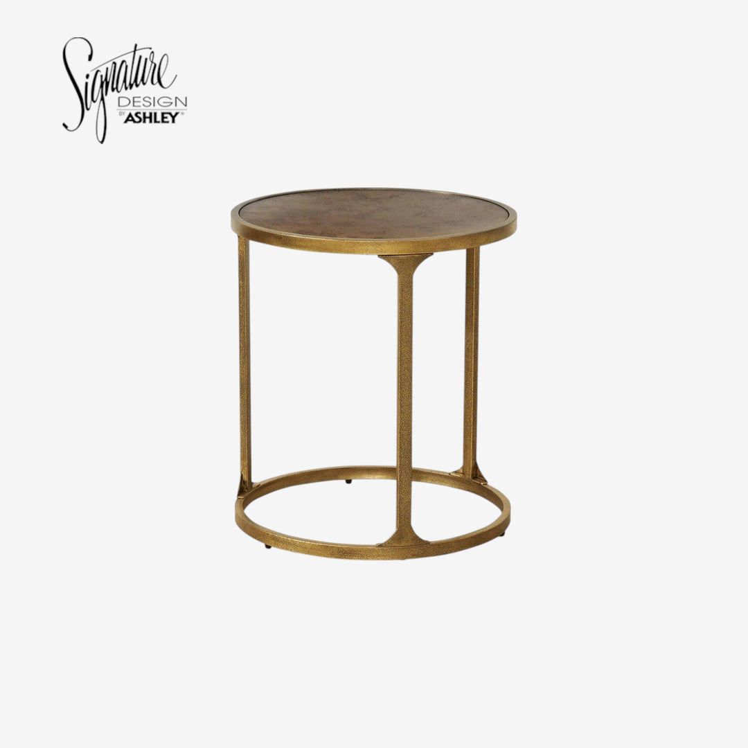 T399-6 Korajane End Table With Tempered Glass Top - Antique Gold | Signature Design By Ashley