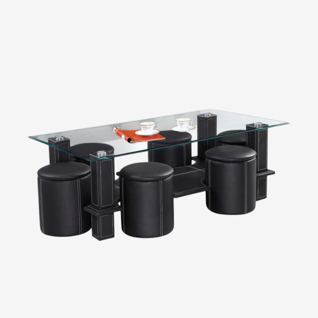 Roxxen Black Coffee Table Set With Clear Tempered Glass Top