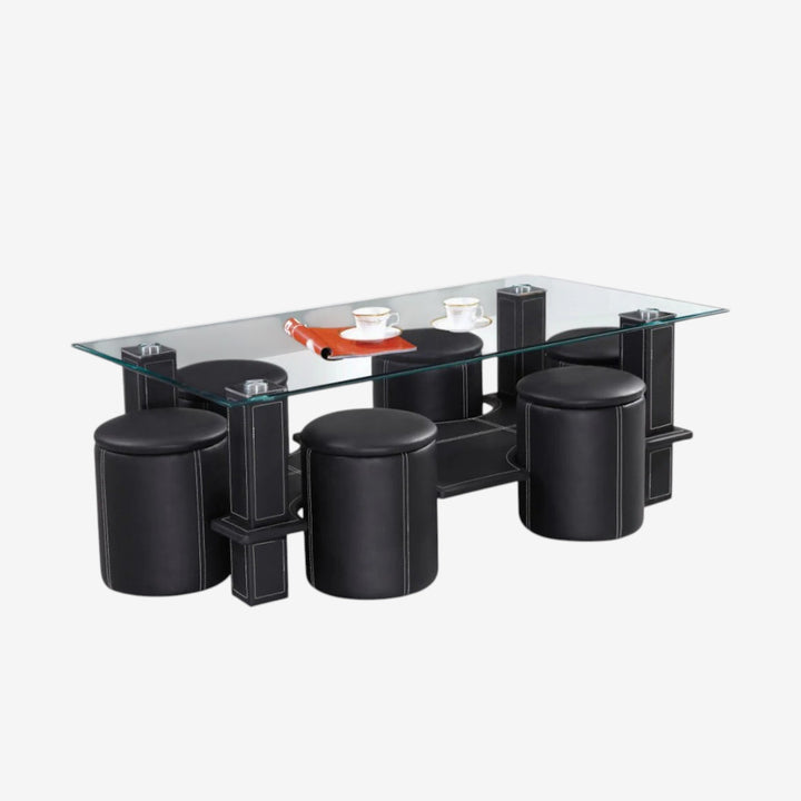 Roxxen Black Coffee Table Set With Clear Tempered Glass Top