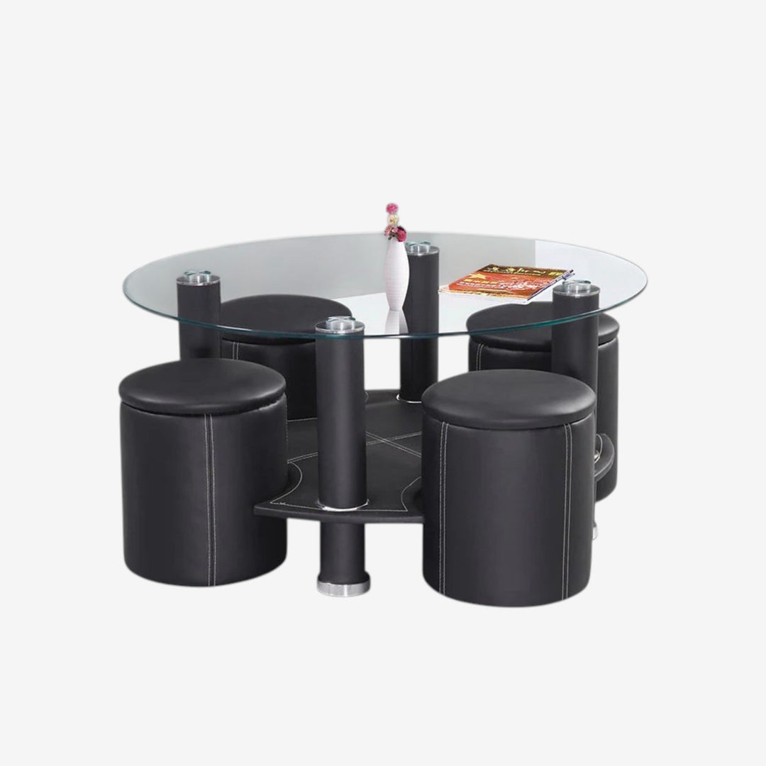 Roxxen Coffee Table Set With Clear Tempered Glass Top
