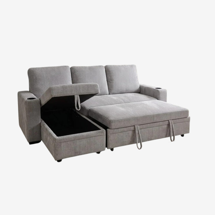 Robin Fabric Upholstered Sectional Sofa Bed With Reversible Storage Chaise - Grey