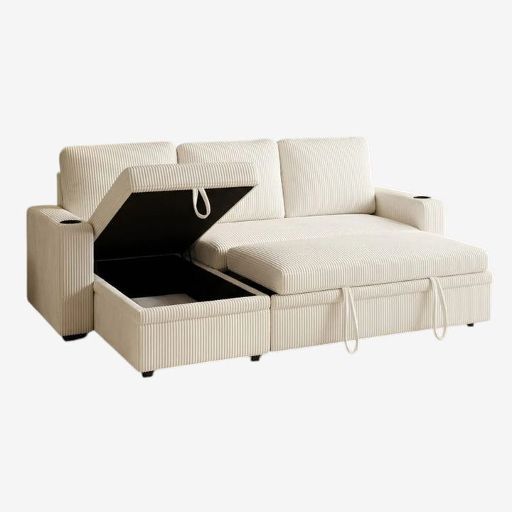 Robin Fabric Upholstered Sectional Sofa Bed With Reversible Storage Chaise - Beige