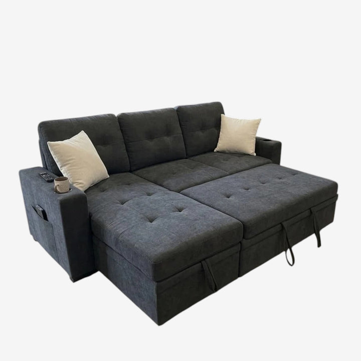Kestrel Fabric Upholstered Sectional Sofa Bed With Reversible Storage Chaise - Grey