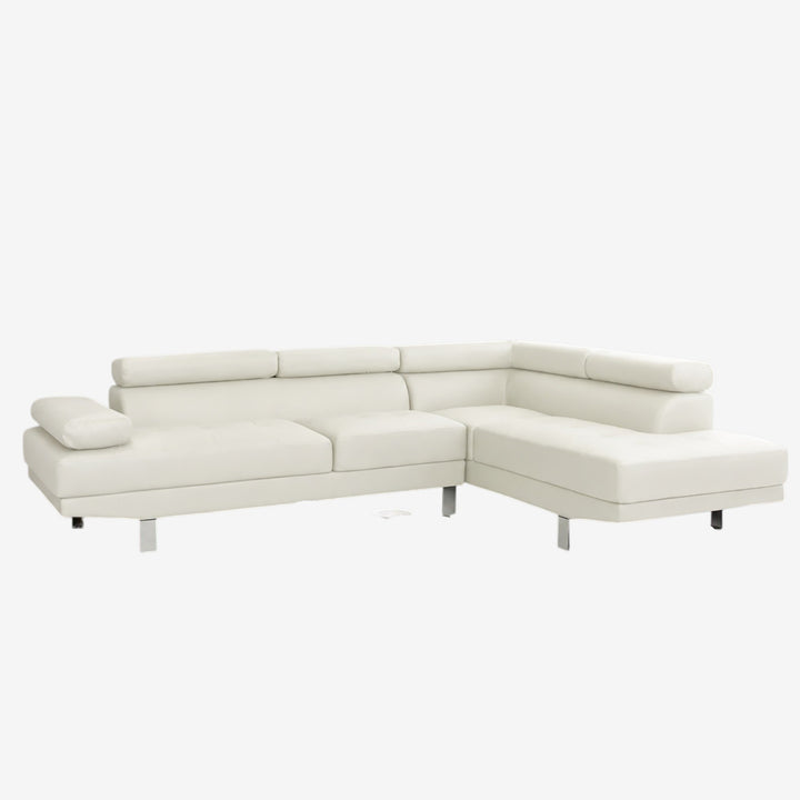 Grayson PU Upholstered Sectional Sofa With Adjustable Headrest - White | Available In LHF/ RHF Configuration