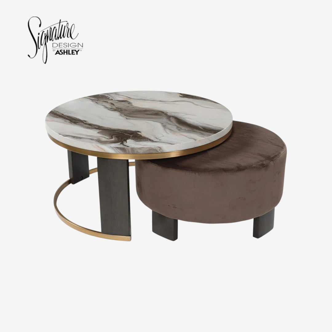 T671-22 Jazmore Nesting Coffee Table (Set of 2) - Brown/ Brass | Signature Design By Ashley
