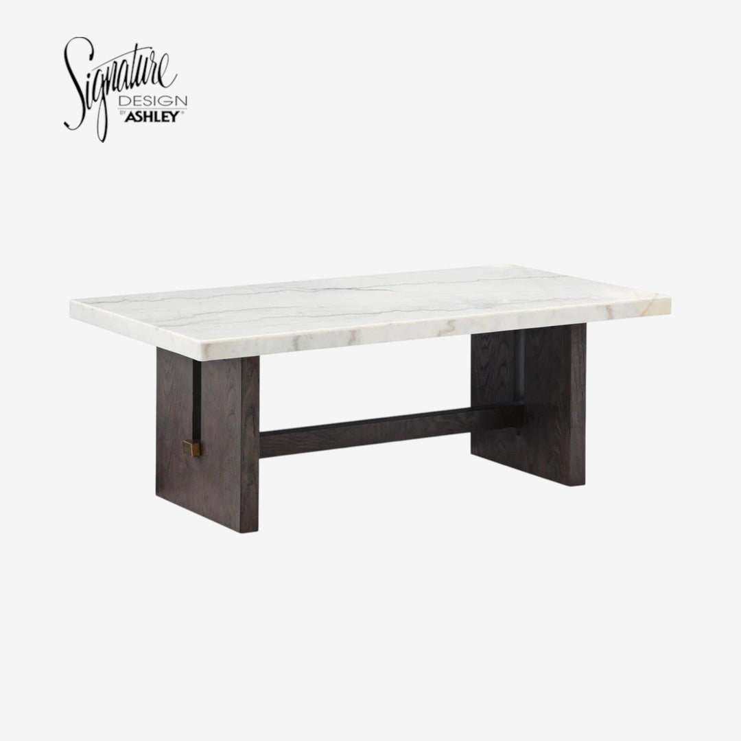 T779-1 Burkhaus Coffee Table With Marble Top - White/ Dark Brown | Signature Design By Ashley