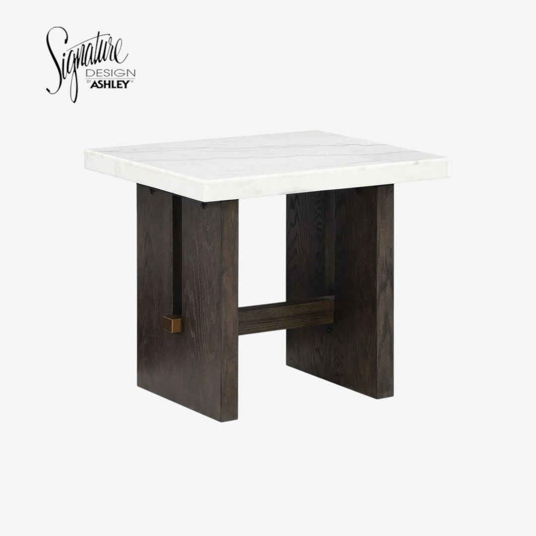 T779-3 Burkhaus End Table With Marble Top - White/ Dark Brown | Signature Design By Ashley