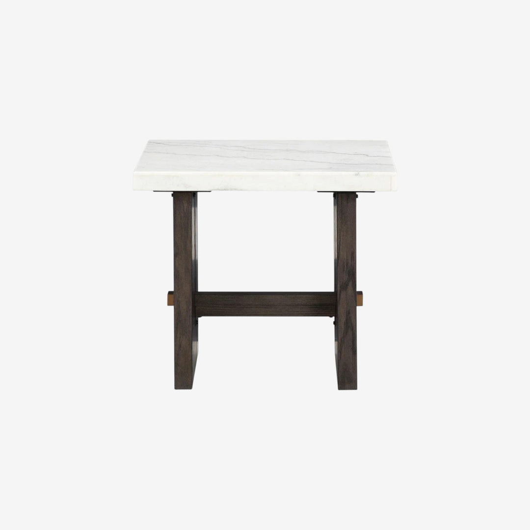 T779-3 Burkhaus End Table With Marble Top - White/ Dark Brown | Signature Design By Ashley