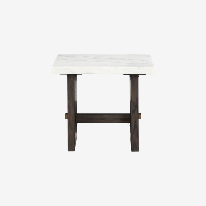 T779-3 Burkhaus End Table With Marble Top - White/ Dark Brown | Signature Design By Ashley
