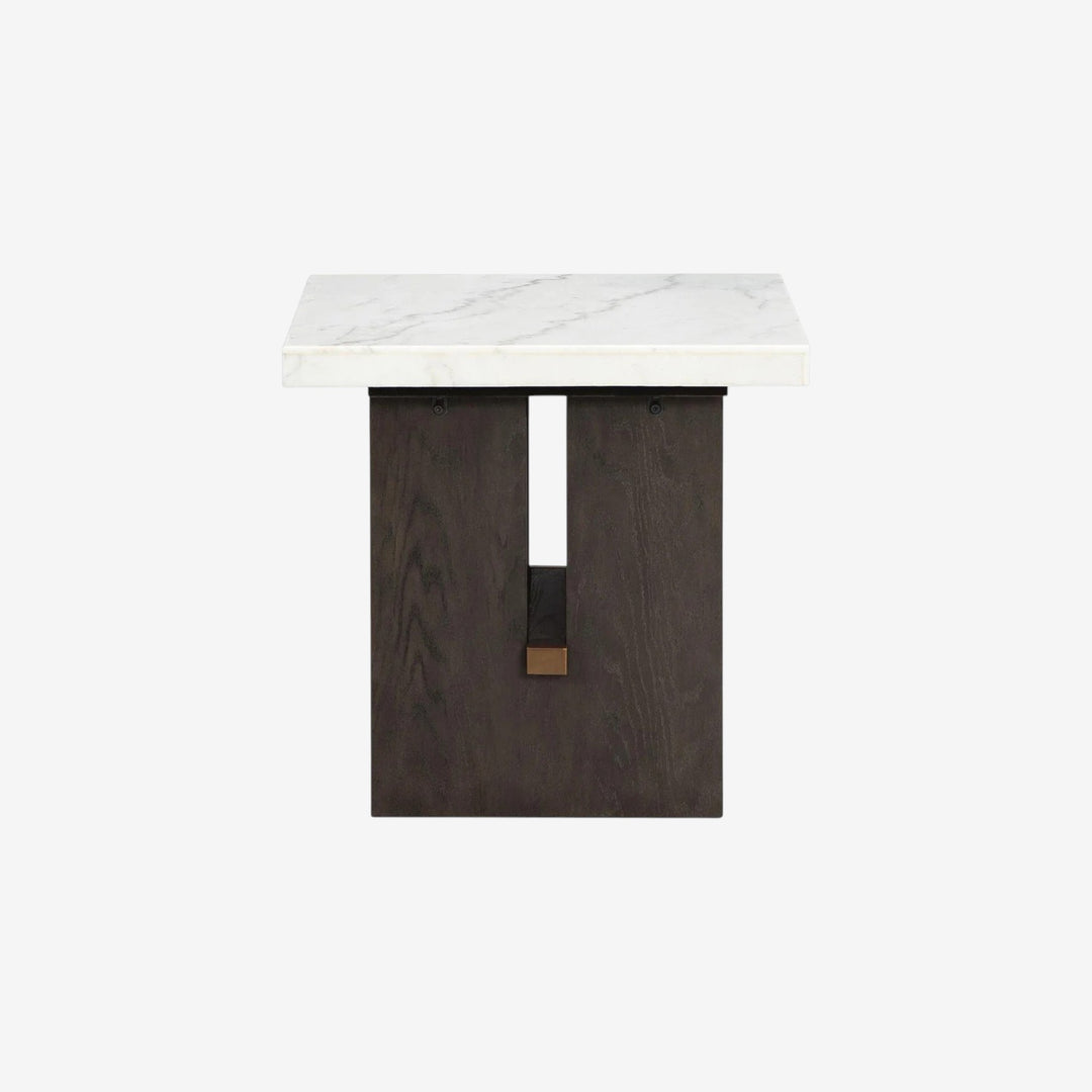 T779-3 Burkhaus End Table With Marble Top - White/ Dark Brown | Signature Design By Ashley