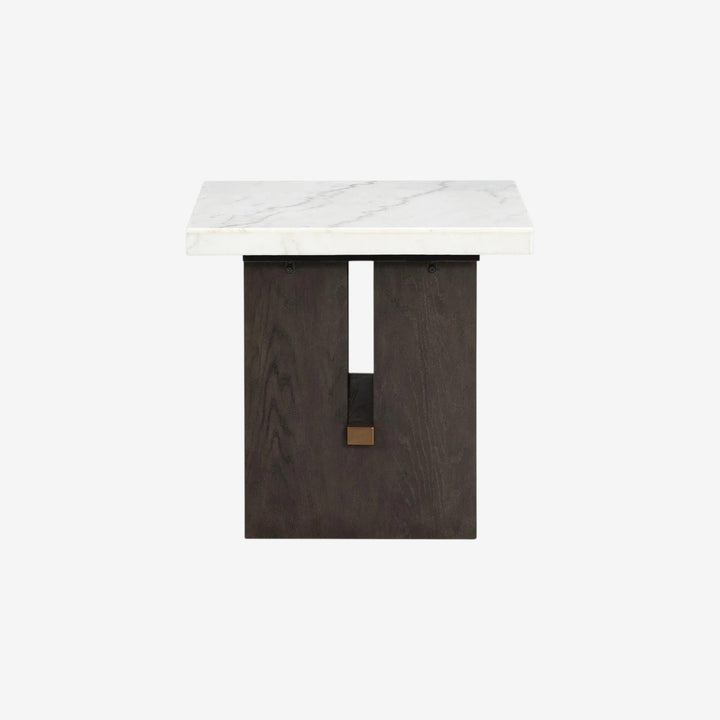 T779-3 Burkhaus End Table With Marble Top - White/ Dark Brown | Signature Design By Ashley