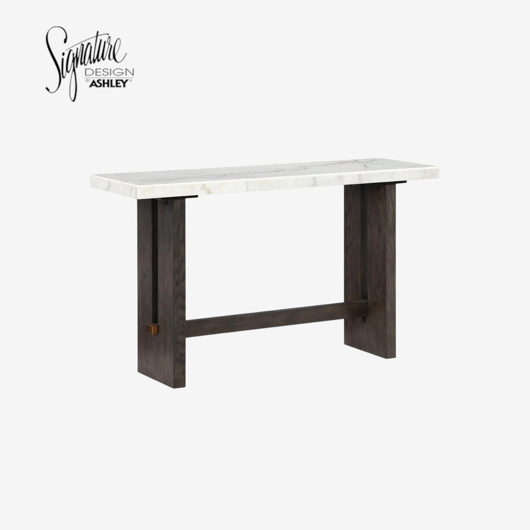 T779-4 Burkhaus Sofa Table With Marble Top - White/ Dark Brown | Signature Design By Ashley