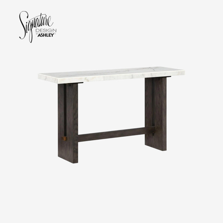 T779-4 Burkhaus Sofa Table With Marble Top - White/ Dark Brown | Signature Design By Ashley