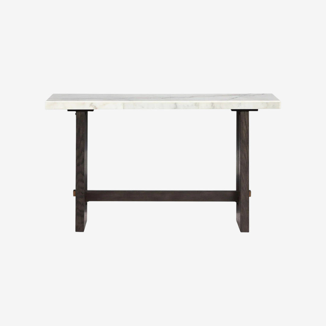 T779-4 Burkhaus Sofa Table With Marble Top - White/ Dark Brown | Signature Design By Ashley