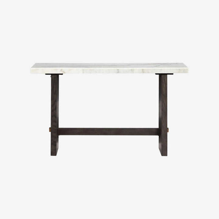 T779-4 Burkhaus Sofa Table With Marble Top - White/ Dark Brown | Signature Design By Ashley
