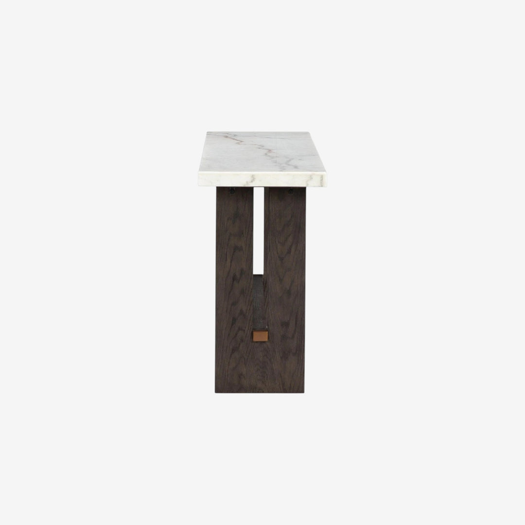 T779-4 Burkhaus Sofa Table With Marble Top - White/ Dark Brown | Signature Design By Ashley