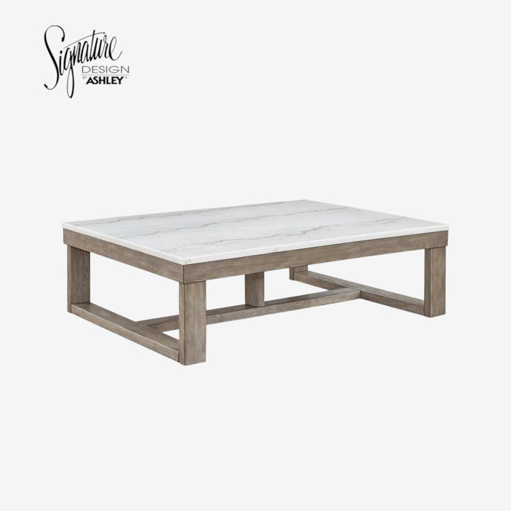T789-1 Loyaska Wooden Coffee Table With Marble Top - Brown/ Ivory | Signature Design By Ashley