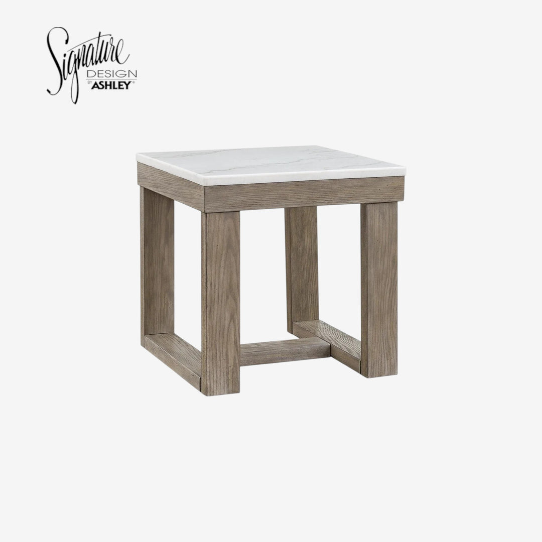 T789-2 Loyaska Wooden End Table With Marble Top - Brown/ Ivory | Signature Design By Ashley