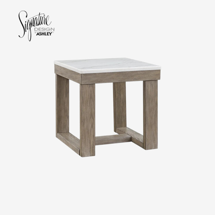 T789-2 Loyaska Wooden End Table With Marble Top - Brown/ Ivory | Signature Design By Ashley