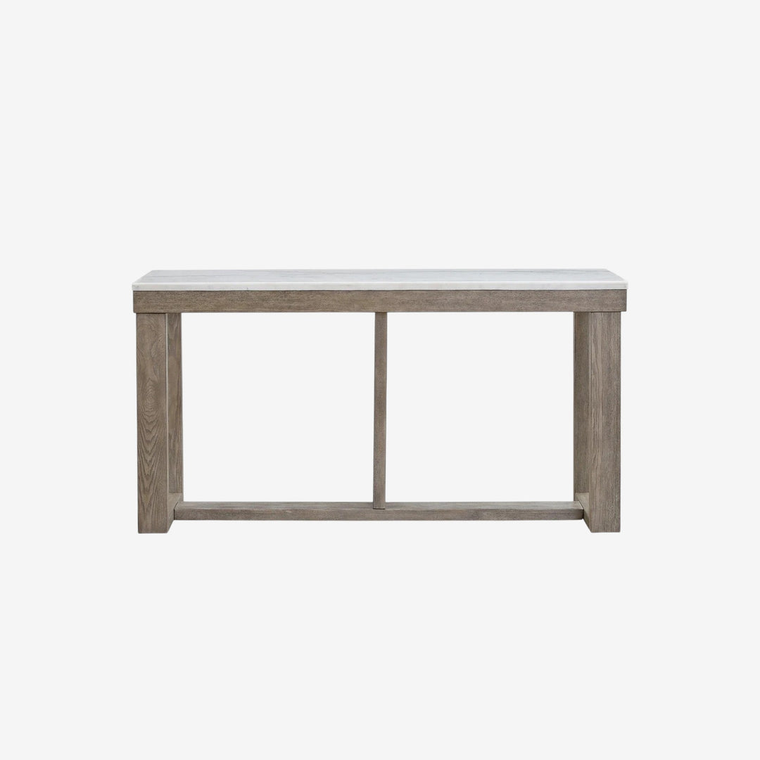T789-4 Loyaska Wooden Sofa Table With Marble Top - Brown/ Ivory | Signature Design By Ashley