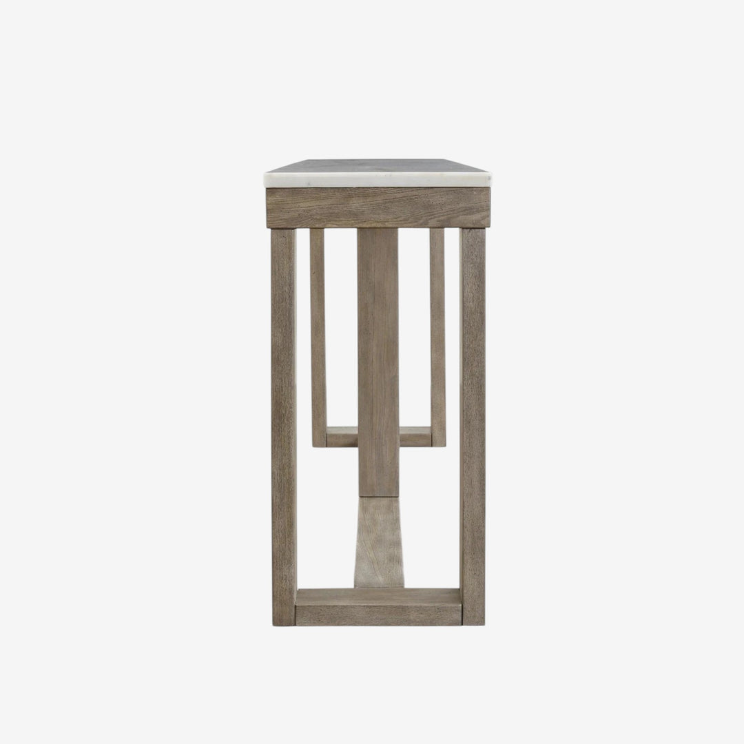 T789-4 Loyaska Wooden Sofa Table With Marble Top - Brown/ Ivory | Signature Design By Ashley
