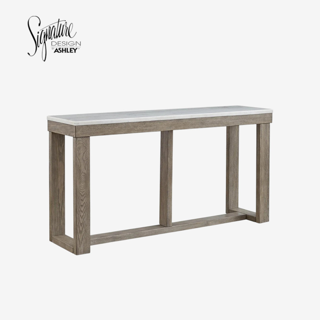 T789-4 Loyaska Wooden Sofa Table With Marble Top - Brown/ Ivory | Signature Design By Ashley