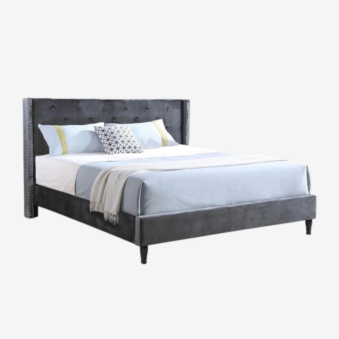 Malibu Velvet Upholstered Platform Bed Frame - Grey