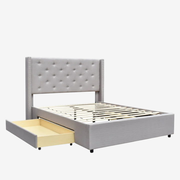 Malibu Fabric Upholstered Platform Bed Frame With Storage - Grey