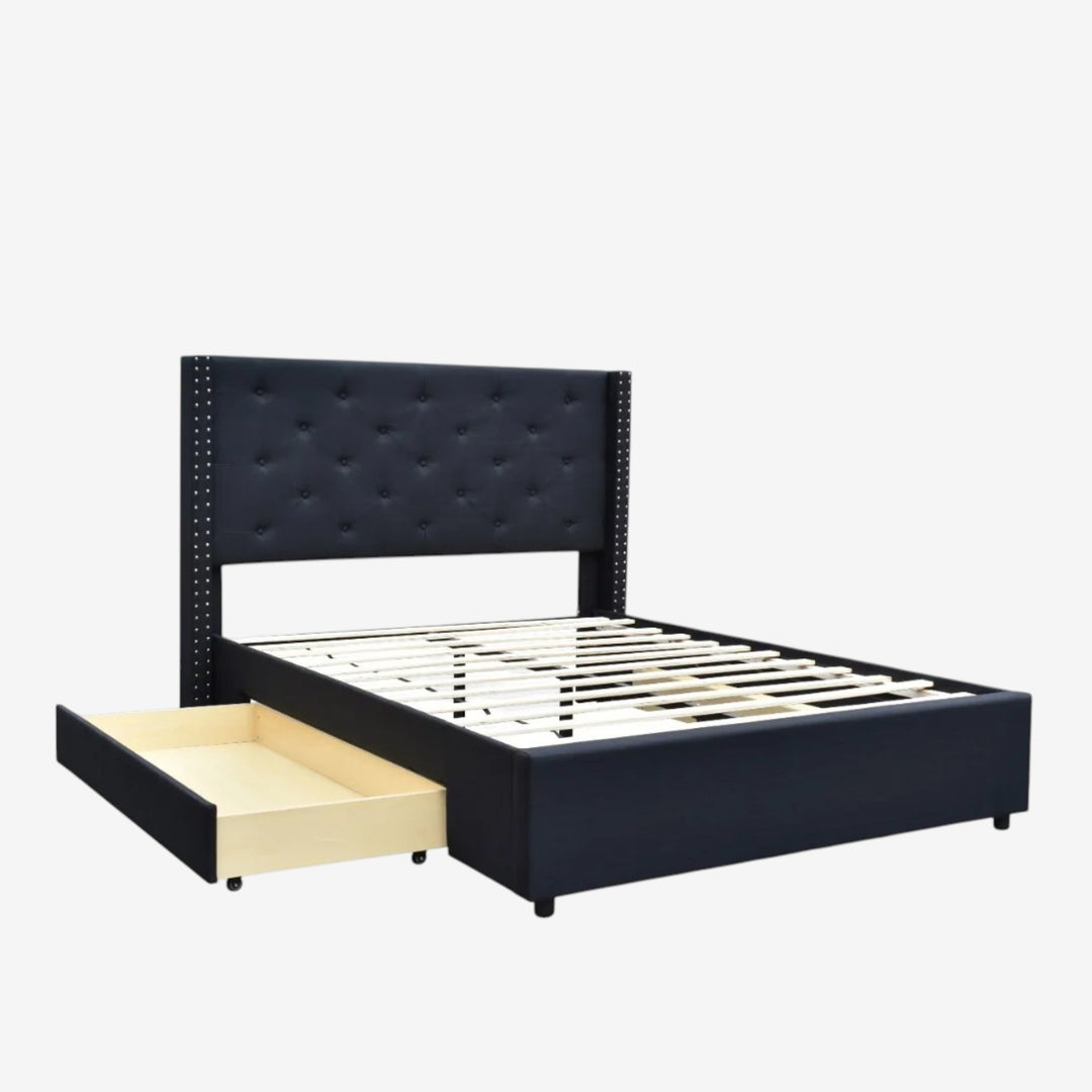 Malibu Fabric Upholstered Platform Bed Frame With Storage - Black
